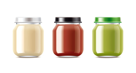 Packing for baby food. Medium size. One of the sets with different cover colors and contents.