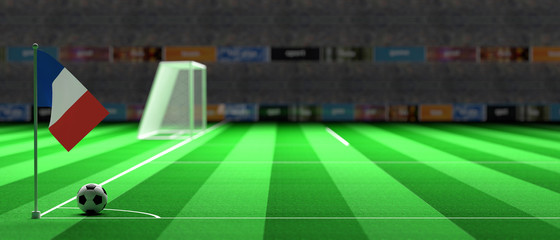 France flag on a soccer field. 3d illustration