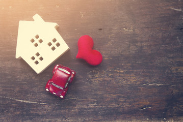 heart love with home and car in business asset concept