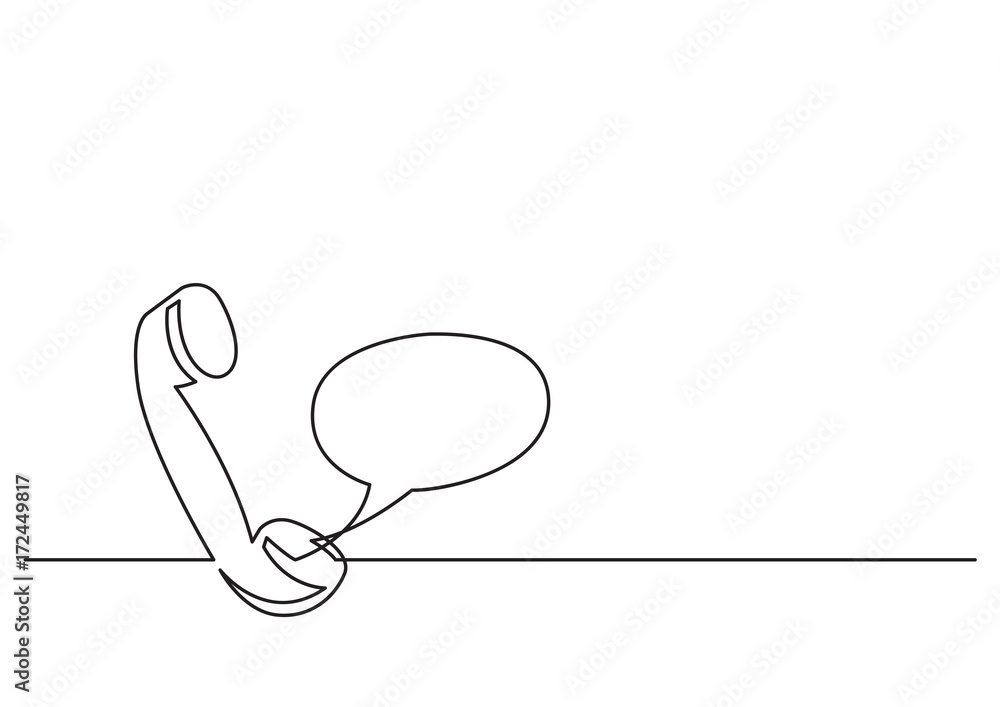 Poster one line drawing of isolated vector object - phone receiver and speech bubble