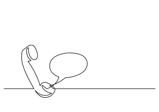 one line drawing of isolated vector object - phone receiver and speech bubble
