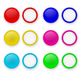 Colorful bottle caps, isolated on white background. Vector set. Space for your text.