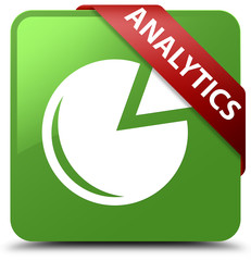 Analytics (graph icon) soft green square button red ribbon in corner