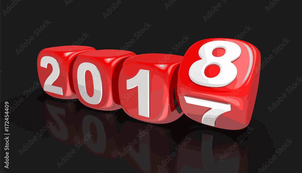 Poster dices with 2018. image with clipping path.