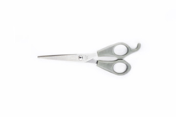 shears with grey handles on white background
