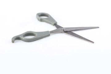 shears with grey handles on white background