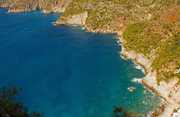 Aerial landscape of mediterranean sea and piece of Zakhyntos Island