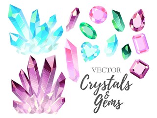 Set of crystals and gems