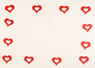 Red small hearts on a white background