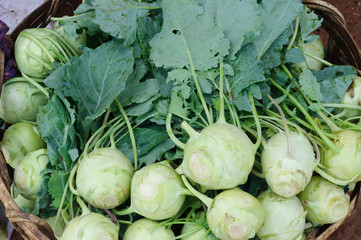 Vegetables on a traditional market in India. Turnips