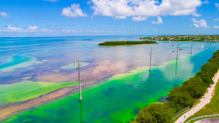 Colorful water, Atlantic Ocean and Gulf of Mexico, Florida Keys, USA. 