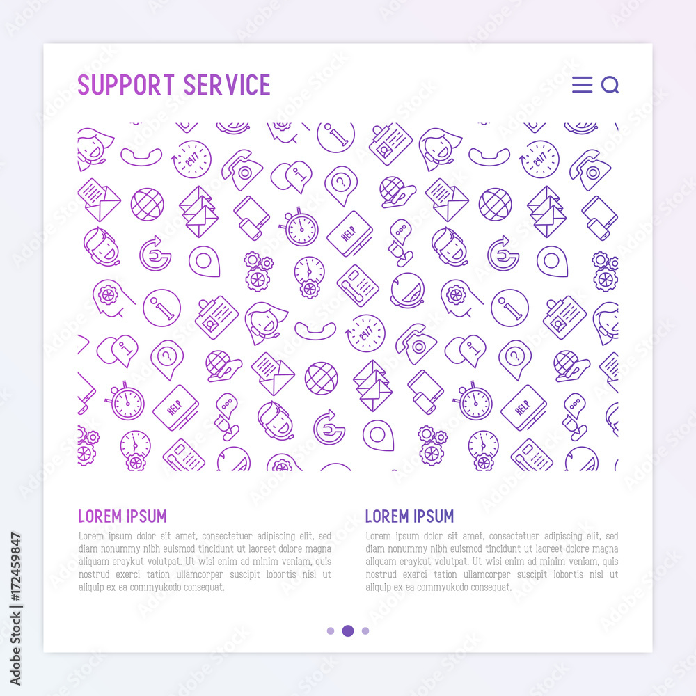Poster support service concept with thin line call center or customer service icons. vector illustration fo