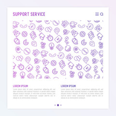Support service concept with thin line call center or customer service icons. Vector illustration for banner, web page of support center with place for text.