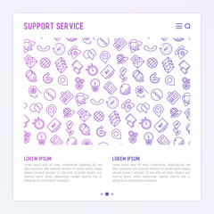 Support service concept with thin line call center or customer service icons. Vector illustration for banner, web page of support center with place for text.