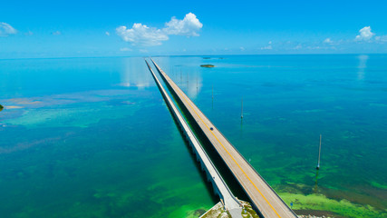 7 mile bridge. Aerial view. Florida Keys, Marathon, USA. 