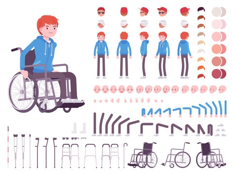 Male young wheelchair user character creation set