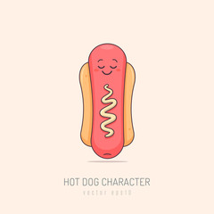 Hot dog mascot cartoon character vector illustration