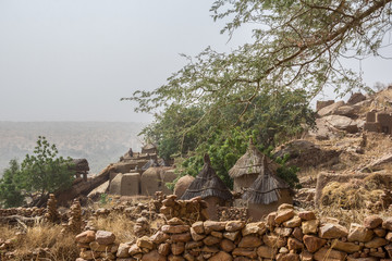 Dogon buildings in the Bandiagara Escarpment in the sahel of Mali