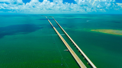 7 mile bridge. Aerial view. Florida Keys, Marathon, USA. 