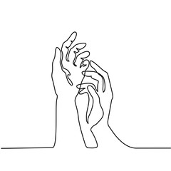 Continuous line drawing. Hands palms together. Vector illustration