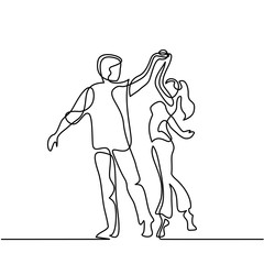 Continuous line drawing. Happy loving couple dancing. Vector illustration