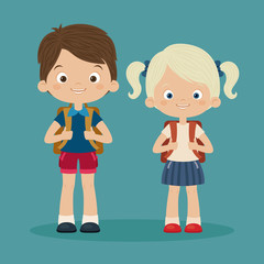 Happy children with backpacks