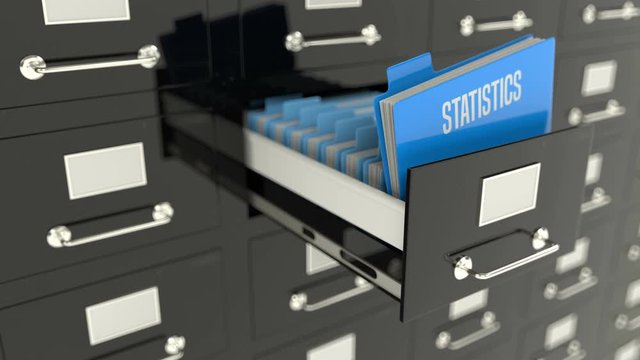 Statistics folder in archive drawer, information research, historical records
