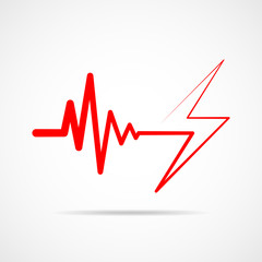 Heartbeat sign with lightning. Vector illustration.