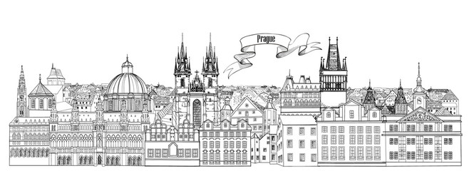 Obraz premium City view. Prague old town landmarks skyline. Travel Czech background