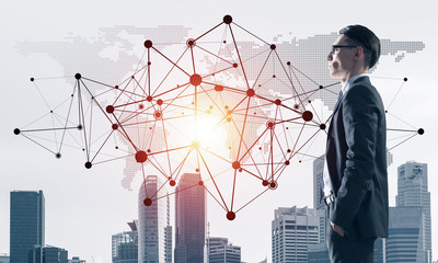 Concept of business success and control with confident boss agai