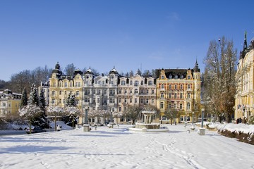 Spa architecture in winter with snow - Marianske Lazne (Marienbad) - great famous Bohemian spa town...