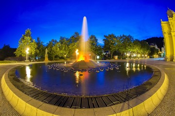 Main colonnade and singing fountain at night - Marianske Lazne (Marienbad) - great famous Bohemian...
