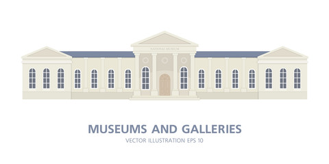 The building of the National Museum. Ancient architecture. Classic style. Gallery. Vector Flat Illustration