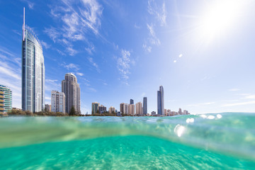 View from the water of Surfers Paradise on the Gold Coast