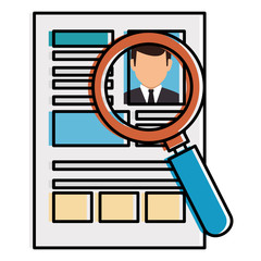 magnifying glass with curriculum vitae isolated icon
