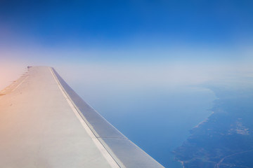 Fototapeta na wymiar Plane window view of Turkey surrounded by the Black Sea