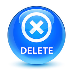 Delete glassy cyan blue round button