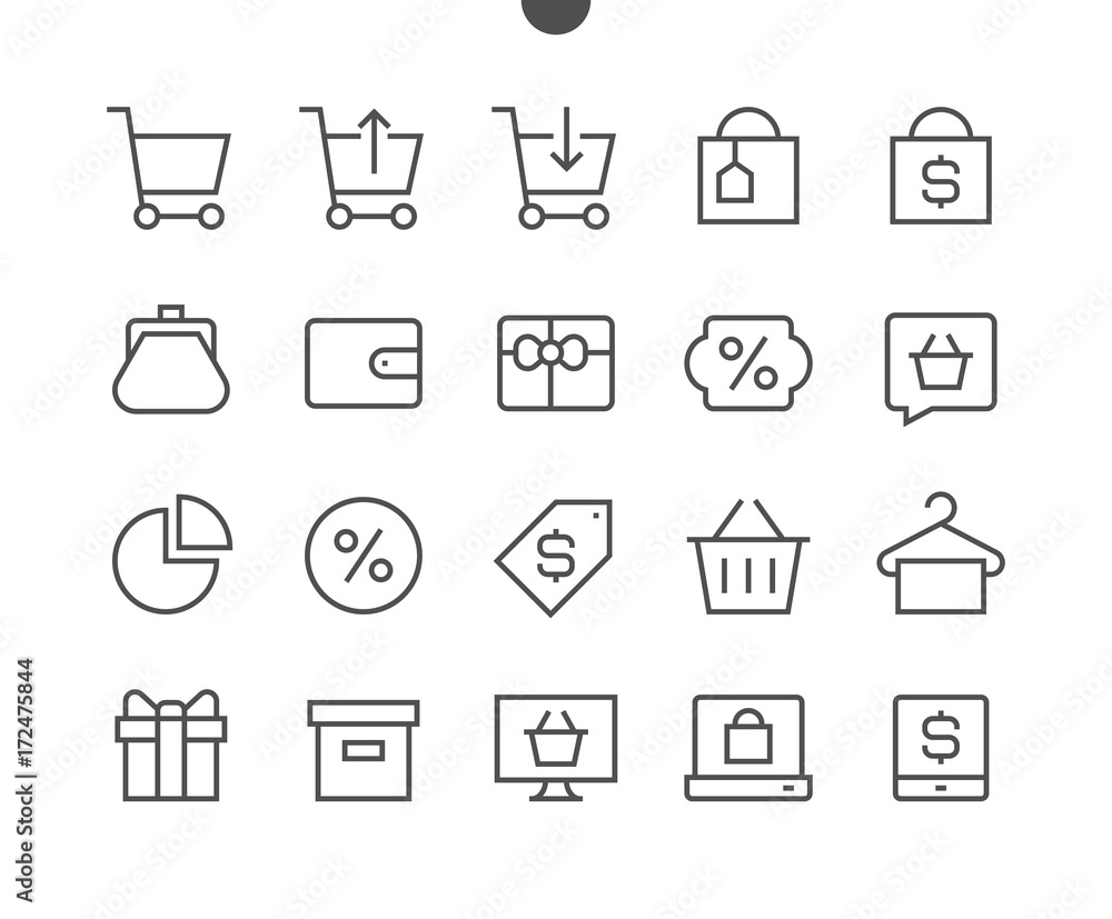 Poster shopping pixel perfect well-crafted vector thin line icons 48x48 ready for 24x24 grid for web graphi