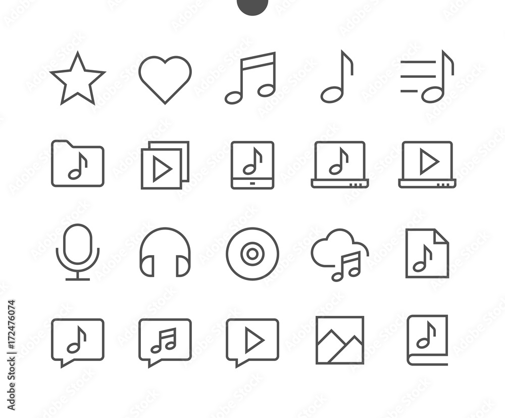 Poster audio video pixel perfect well-crafted vector thin line icons 48x48 ready for 24x24 grid for web gra