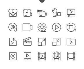 Audio Video Pixel Perfect Well-crafted Vector Thin Line Icons 48x48 Ready for 24x24 Grid for Web Graphics and Apps with Editable Stroke. Simple Minimal Pictogram