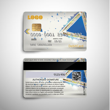 Realistic detailed credit debit card with abstract geometric detalied design. For use Vector illustration EPS10