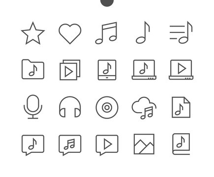 Audio Video Pixel Perfect Well-crafted Vector Thin Line Icons 48x48 Ready for 24x24 Grid for Web Graphics and Apps with Editable Stroke. Simple Minimal Pictogram