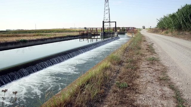 irrigation watercourse canal and a sluicegate