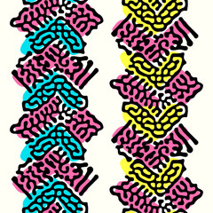Seamless repeating textile, ink brush strokes pattern in doodle grunge texture style.