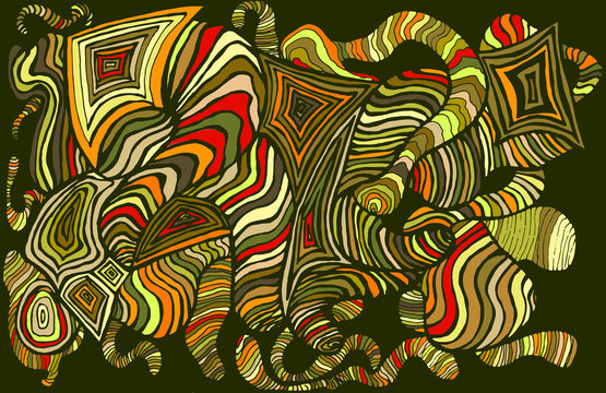 Bright, colorful, abstract pattern, many lines, waves, sketch st © Olga