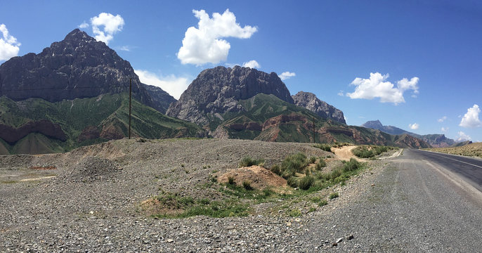 Beautiful mountain landscape near Uch-Tyube, M41 Pamir Highway Kyrgyzstan