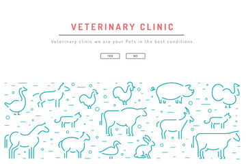 Vector template for your mobile app or site veterinary clinic, animal Vector illustration drawn in the style of outline isolated on white background