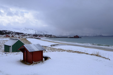 Small house at the coast of Senja, Norway, Scandinavia, Europe