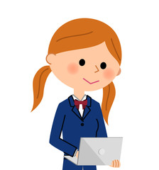 ノートPCを操作する女子高生