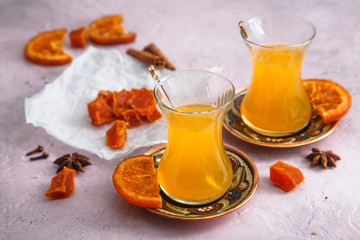 Sea buckthorn tea with honey and candied fruits